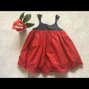Gap denim and red dress